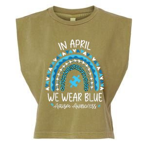 In April We Wear Blue Rainbow Autism Awareness Month Shirt Garment-Dyed Women's Muscle Tee