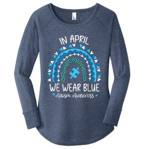 In April We Wear Blue Rainbow Autism Awareness Month Shirt Women's Perfect Tri Tunic Long Sleeve Shirt