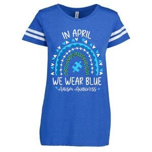 In April We Wear Blue Rainbow Autism Awareness Month Shirt Enza Ladies Jersey Football T-Shirt