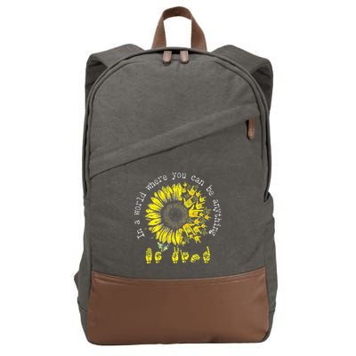 In A World Where You Can Be Anything Sunflower Deaf Cotton Canvas Backpack