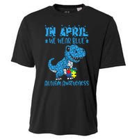 In April We Wear Blue Autism Awareness Month Dinosaur Trex Cooling Performance Crew T-Shirt