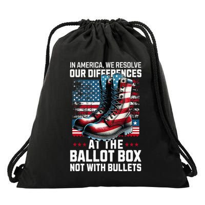 In America We Resolve Our Differences At The Ballot Box Drawstring Bag