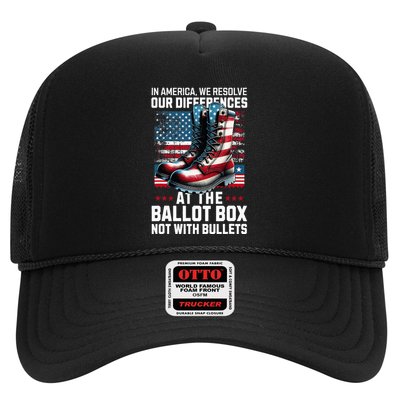 In America We Resolve Our Differences At The Ballot Box Trucker Hat