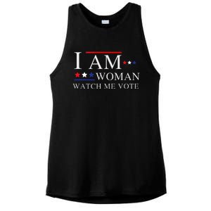 I Am Woman Watch Me Vote Election Day 2024 Ladies PosiCharge Tri-Blend Wicking Tank