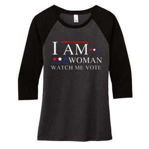 I Am Woman Watch Me Vote Election Day 2024 Women's Tri-Blend 3/4-Sleeve Raglan Shirt