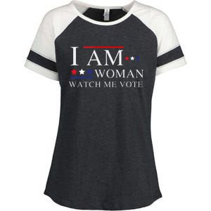 I Am Woman Watch Me Vote Election Day 2024 Enza Ladies Jersey Colorblock Tee