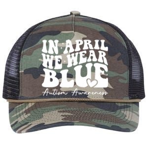 In April We Wear Blue Autism Awareness Retro Rope Trucker Hat Cap