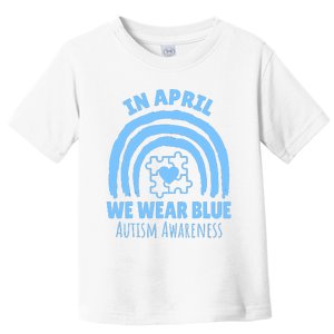 In April We Wear Blue Autism Awareness Month Puzzle Toddler T-Shirt