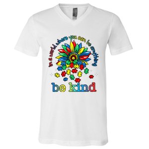 In A World Where You Can Be Anything Be Kind Autism Awareness V-Neck T-Shirt