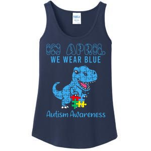 In April We Wear Blue Autism Awareness Month Dinosaur Trex Ladies Essential Tank