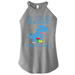 In April We Wear Blue Autism Awareness Month Dinosaur Trex Women's Perfect Tri Rocker Tank