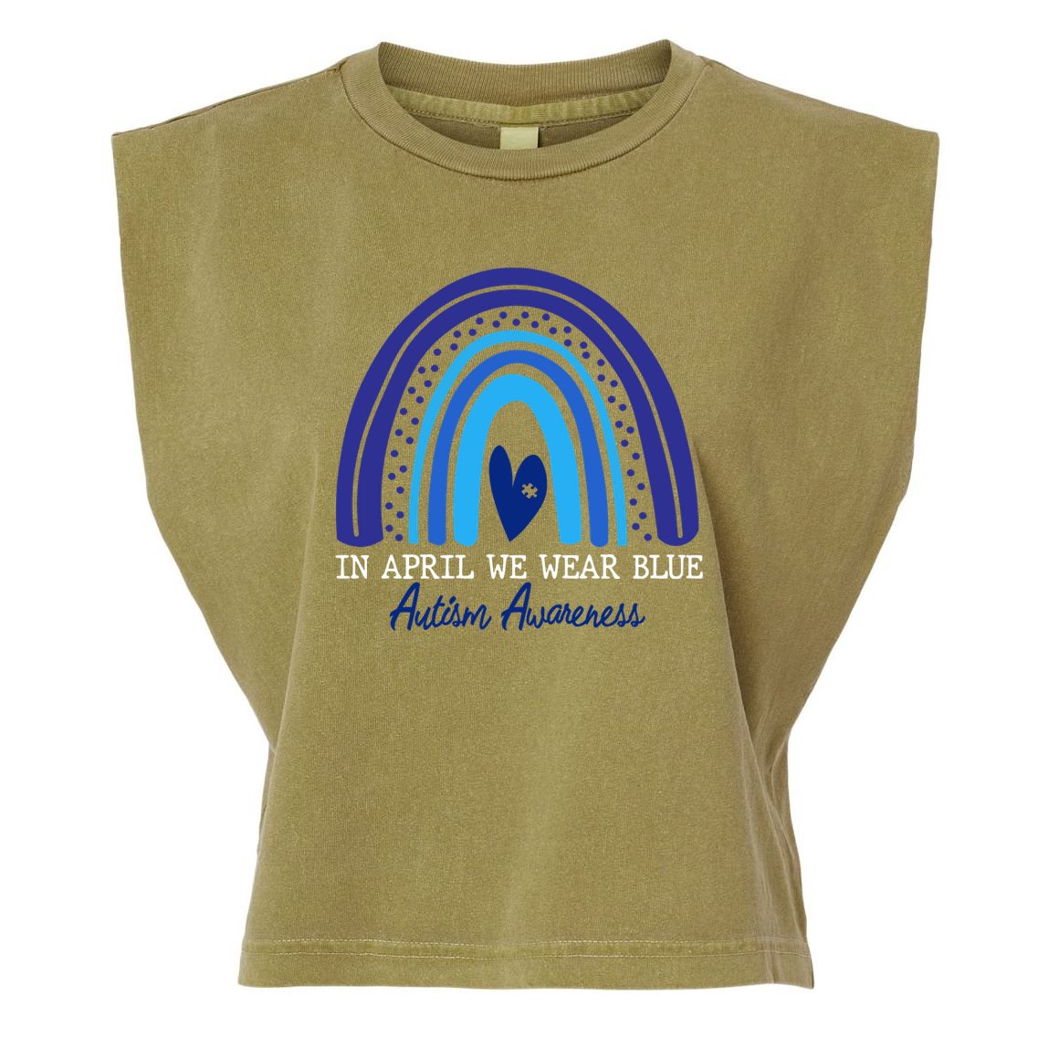 In April We Wear Blue Autism Awareness Garment-Dyed Women's Muscle Tee