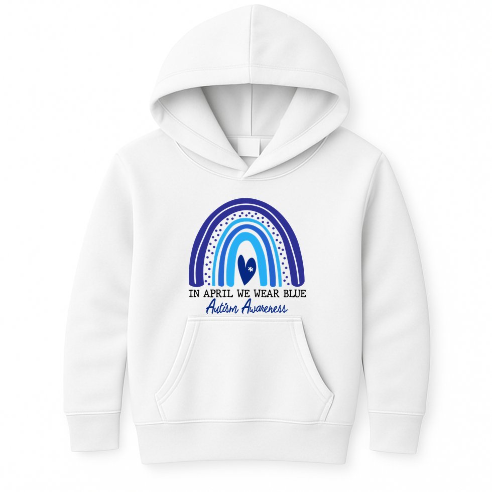 In April We Wear Blue Autism Awareness Kids Hoodie