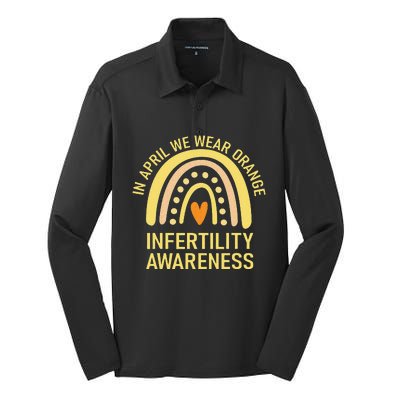 In April We Wear Orange Infertility Awareness Week Silk Touch Performance Long Sleeve Polo