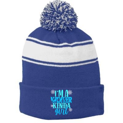 Im A Winter Kinda Christmas Tree Angel Snow Fun Gift Stripe Pom Pom Beanie