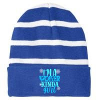 Im A Winter Kinda Christmas Tree Angel Snow Fun Gift Striped Beanie with Solid Band