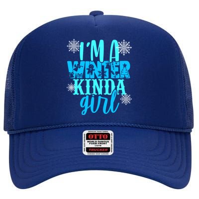 Im A Winter Kinda Christmas Tree Angel Snow Fun Gift High Crown Mesh Back Trucker Hat