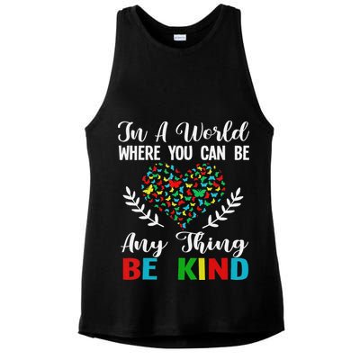In A World Where You Can Be Anything Be Kind Support Autism Ladies PosiCharge Tri-Blend Wicking Tank