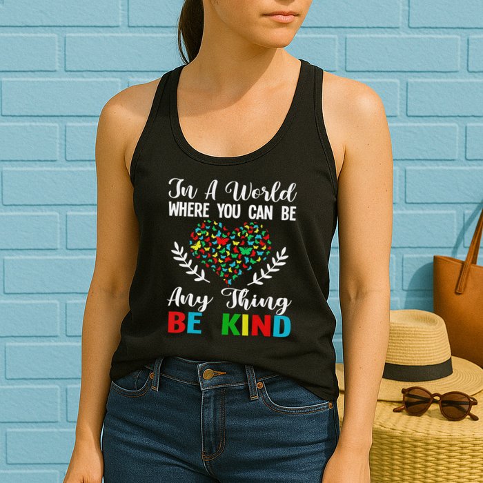 In A World Where You Can Be Anything Be Kind Support Autism Womens Tank Top