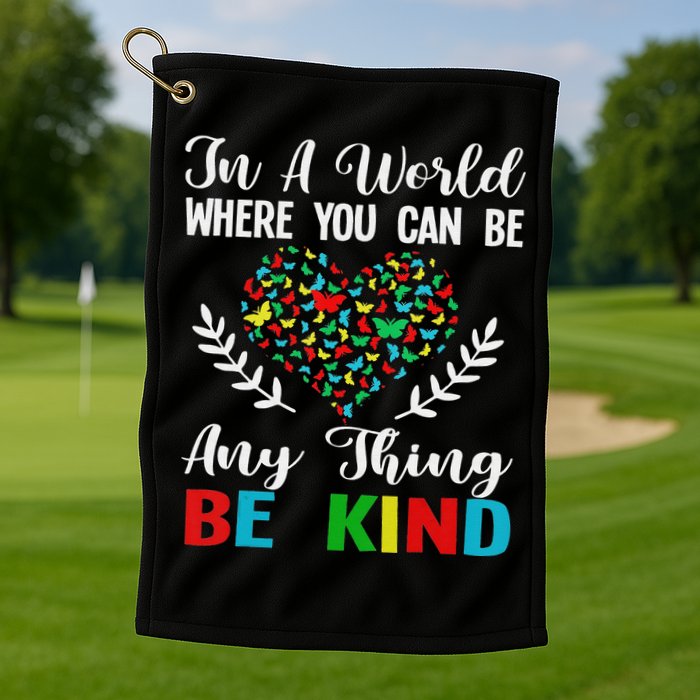 In A World Where You Can Be Anything Be Kind Support Autism Golf Towel