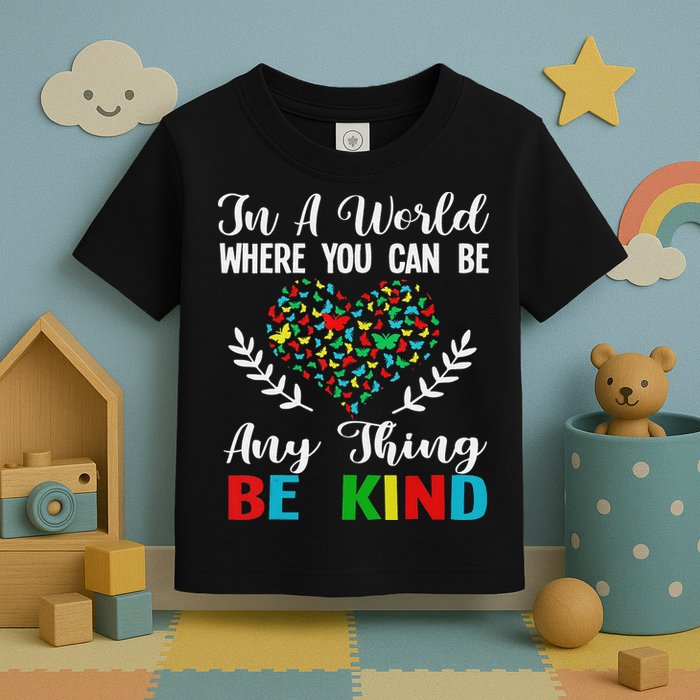 In A World Where You Can Be Anything Be Kind Support Autism Toddler T-Shirt