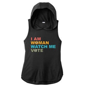 I Am Woman Watch Me Vote Ladies PosiCharge Tri-Blend Wicking Draft Hoodie Tank