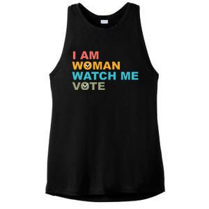 I Am Woman Watch Me Vote Ladies PosiCharge Tri-Blend Wicking Tank