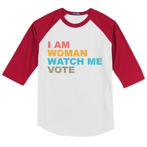 I Am Woman Watch Me Vote Kids Colorblock Raglan Jersey