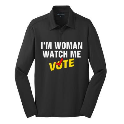 I Am Woman Watch Me Vote Silk Touch Performance Long Sleeve Polo