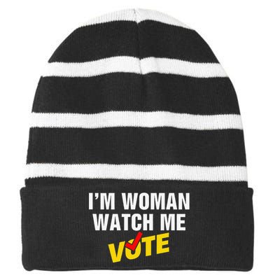 I Am Woman Watch Me Vote Striped Beanie with Solid Band