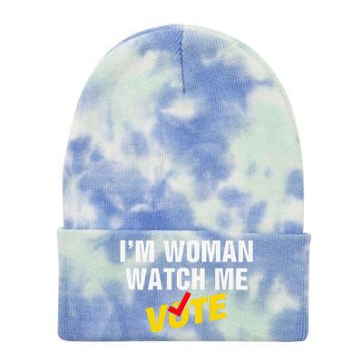 I Am Woman Watch Me Vote Tie Dye 12in Knit Beanie