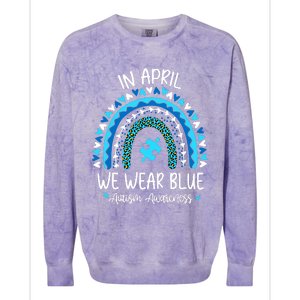 In April We Wear Blue Rainbow Autism Awareness Month Colorblast Crewneck Sweatshirt