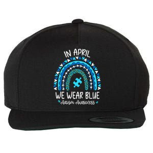 In April We Wear Blue Rainbow Autism Awareness Month Wool Snapback Cap