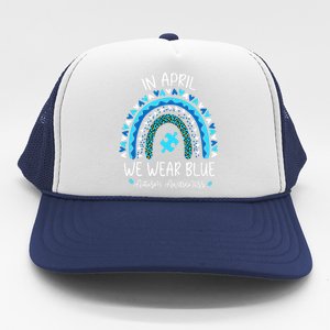 In April We Wear Blue Rainbow Autism Awareness Month Trucker Hat