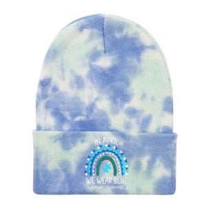 In April We Wear Blue Rainbow Autism Awareness Month Tie Dye 12in Knit Beanie