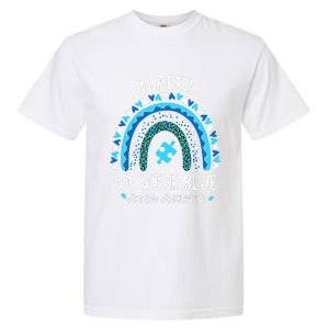 In April We Wear Blue Rainbow Autism Awareness Month Garment-Dyed Heavyweight T-Shirt