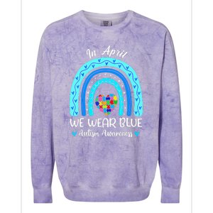 In April We Wear Blue Autism Awareness Month Puzzle Rainbow Colorblast Crewneck Sweatshirt