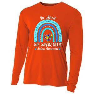 In April We Wear Blue Autism Awareness Month Puzzle Rainbow Cooling Performance Long Sleeve Crew