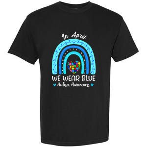 In April We Wear Blue Autism Awareness Month Puzzle Rainbow Garment-Dyed Heavyweight T-Shirt