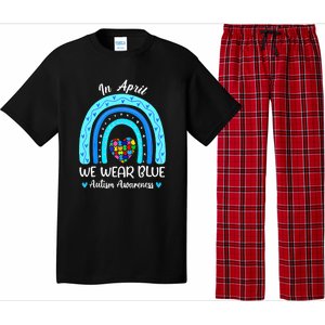 In April We Wear Blue Autism Awareness Month Puzzle Rainbow Pajama Set