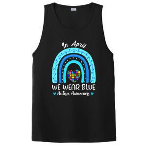 In April We Wear Blue Autism Awareness Month Puzzle Rainbow PosiCharge Competitor Tank