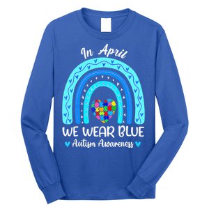 In April We Wear Blue Autism Awareness Month Puzzle Rainbow Long Sleeve Shirt