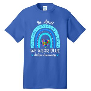 In April We Wear Blue Autism Awareness Month Puzzle Rainbow Tall T-Shirt