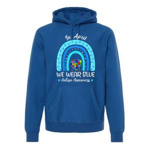 In April We Wear Blue Autism Awareness Month Puzzle Rainbow Premium Hoodie