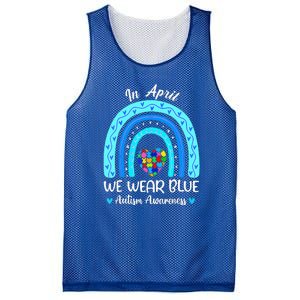 In April We Wear Blue Autism Awareness Month Puzzle Rainbow Mesh Reversible Basketball Jersey Tank