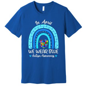 In April We Wear Blue Autism Awareness Month Puzzle Rainbow Premium T-Shirt