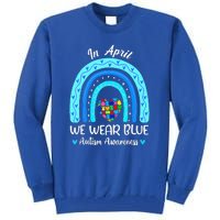 In April We Wear Blue Autism Awareness Month Puzzle Rainbow Tall Sweatshirt