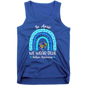 In April We Wear Blue Autism Awareness Month Puzzle Rainbow Tank Top