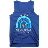 In April We Wear Blue Autism Awareness Month Puzzle Rainbow Tank Top