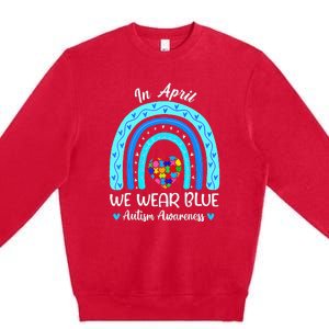 In April We Wear Blue Autism Awareness Month Puzzle Rainbow Premium Crewneck Sweatshirt